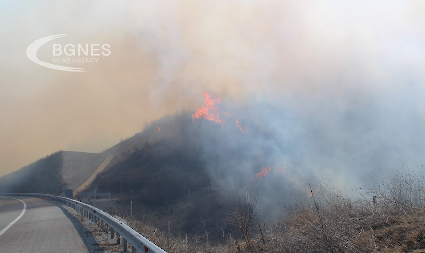 Огромни пламъци задимиха АМ Струма край Дупница