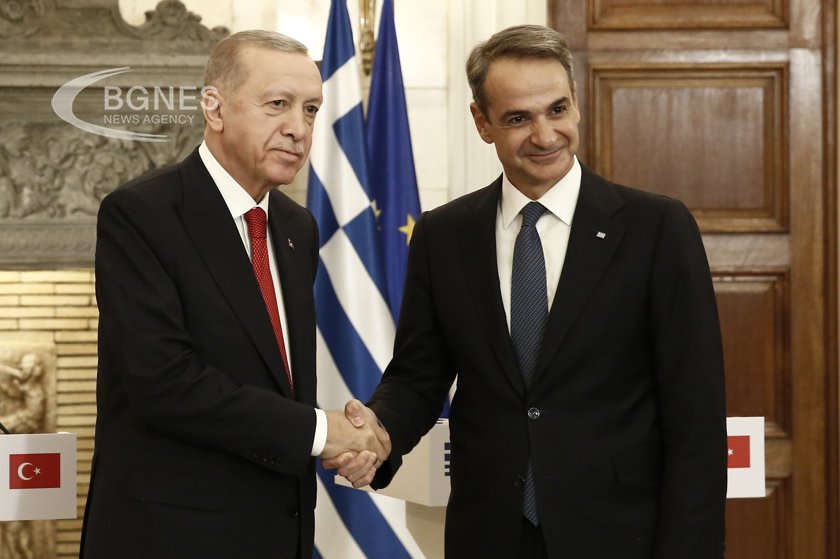 Гръцкият министър председател Кириакос Мицотакис и турския президент Реджеп Тайип Ердоган